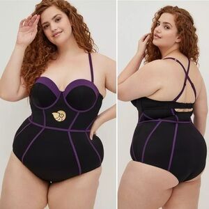 Torrid NWT Disney Little Mermaid Ursula Strappy Back One Piece Swimsuit 3 D DD